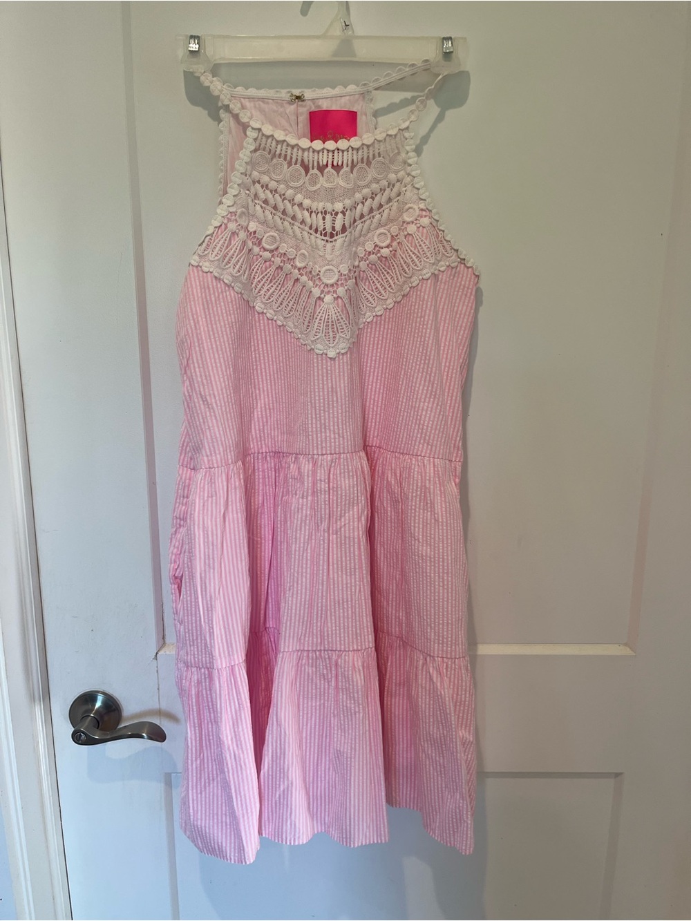 Lilly Pulitzer Pink and White Crochet Halter Dress